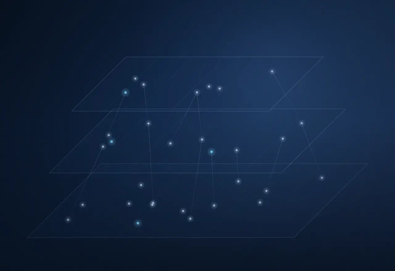 Schéma abstrait d'une architecture Cloud en couches : trois plans superposés — infrastructure, plateforme et charges de travail — reliés par des chemins de déploiement.